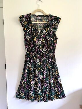 Old Navy Black Floral Flowy Mini Dress Cottagecore Boho Whimsigoth Summer Small